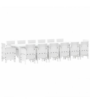 vidaXL Garden Dining Set 15 pcs White Polt rattan
