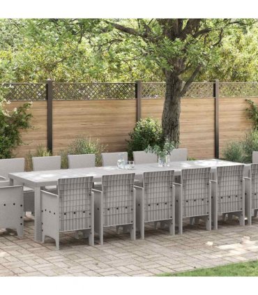 vidaXL Garden Dining Set 15 pcs Light Grey Polt rattan