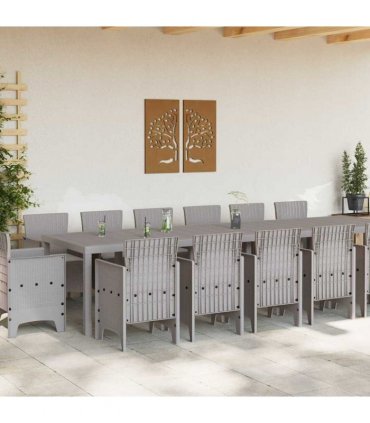 vidaXL Garden Dining Set 15 pcs Light Grey Polt rattan