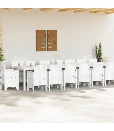 vidaXL Garden Dining Set with Cushions 17 pcs White PP