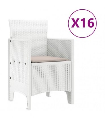 vidaXL Garden Dining Set with Cushions 17 pcs White PP