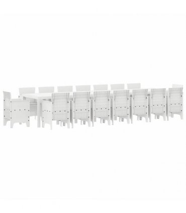 vidaXL Garden Dining Set with Cushions 17 pcs White PP