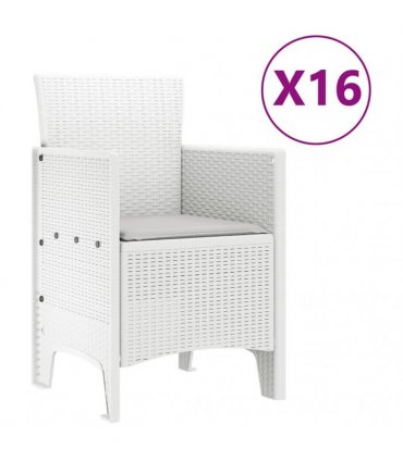 vidaXL Garden Dining Set with Cushions 17 pcs White PP