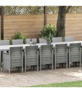 vidaXL Garden Dining Set with Cushions 17 pcs Light Grey PP