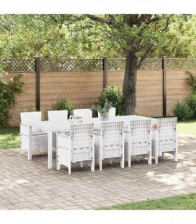 vidaXL Garden Dining Set 9 pcs White Polypropylene