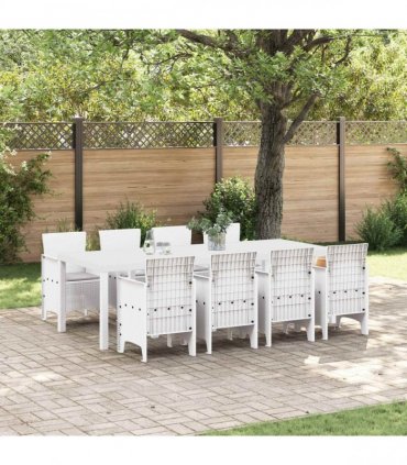 vidaXL Garden Dining Set 9 pcs White Polypropylene