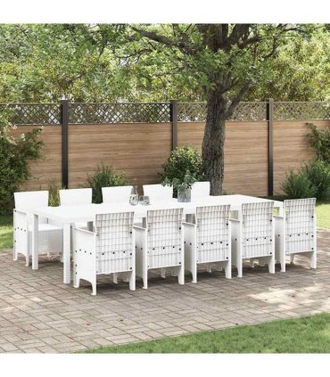 vidaXL Garden Dining Set 11 pcs White Rattan and Steel