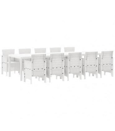 vidaXL Garden Dining Set 11 pcs White Rattan and Steel