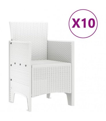 vidaXL Garden Dining Set 11 pcs White Rattan and Steel