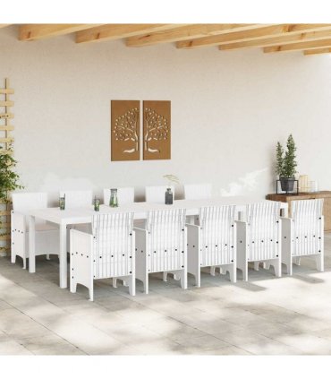 vidaXL Garden Dining Set 11 pcs White and Taupe Synthetic rattan