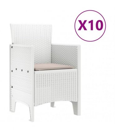 vidaXL Garden Dining Set 11 pcs White and Taupe Synthetic rattan
