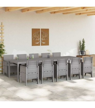 vidaXL Garden Dining Set 11 pcs Light grey Rattan and Aluminium