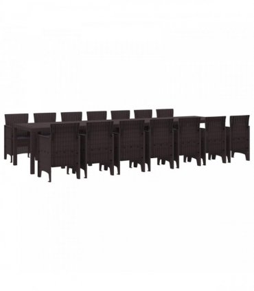vidaXL Garden Dining Set with Cushions 15 pcs Brown PP