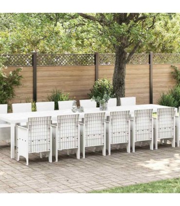 vidaXL Garden Dining Set with Cushions 15 pcs White PP