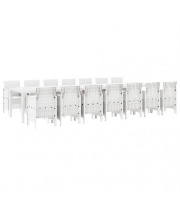 vidaXL Garden Dining Set with Cushions 15 pcs White PP