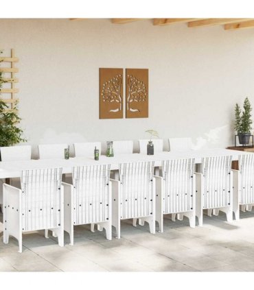 vidaXL Garden Dining Set with Cushions 15 pcs White PP