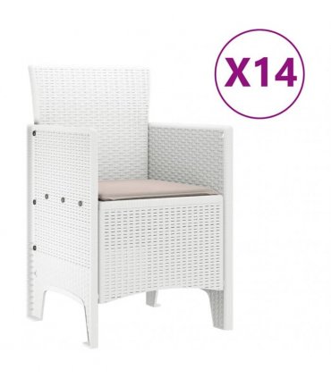 vidaXL Garden Dining Set with Cushions 15 pcs White PP