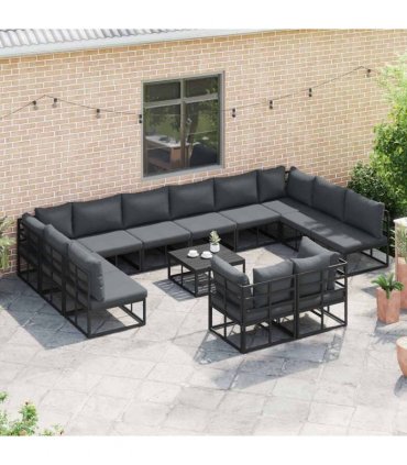 vidaXL Garden Sofa Set 12 pcs Black Aluminium