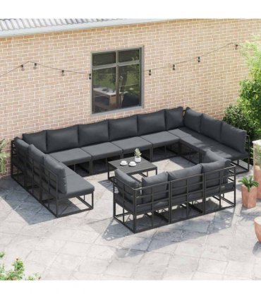 vidaXL Garden Sofa Set 14 pcs Black Aluminium