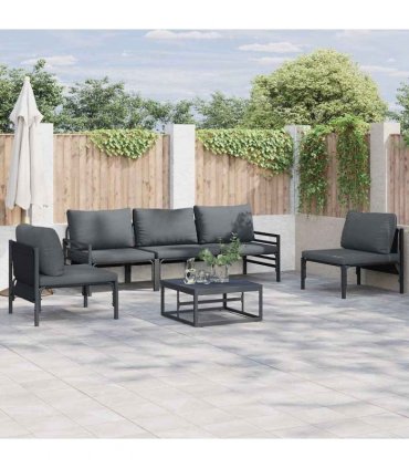 vidaXL Garden Sofa Set 6 pcs Black Steel