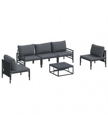 vidaXL Garden Sofa Set 6 pcs Black Steel