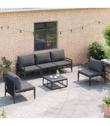 vidaXL Garden Sofa Set 6 pcs Black Steel