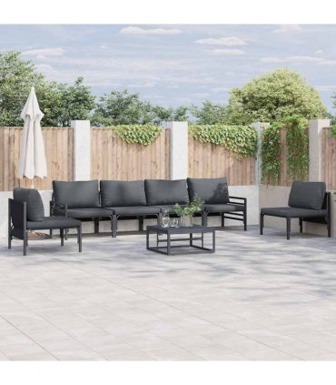 vidaXL Garden Sofa Set 7 pcs Black Steel