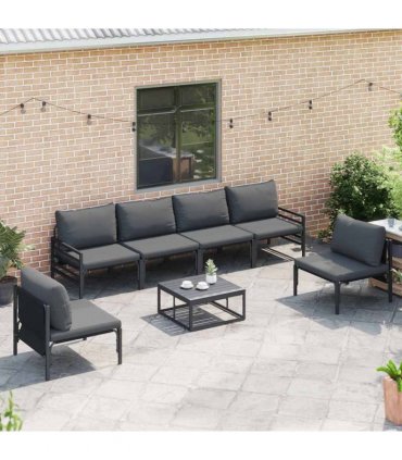 vidaXL Garden Sofa Set 7 pcs Black Steel