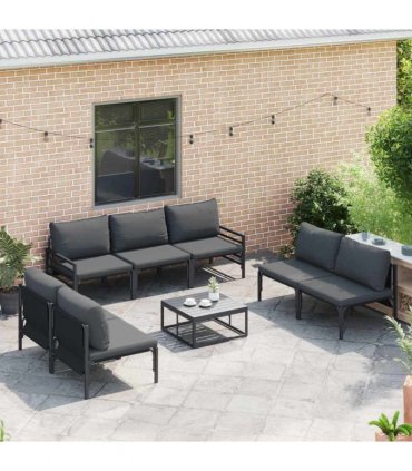 vidaXL Garden Sofa Set 7 pcs Black Steel