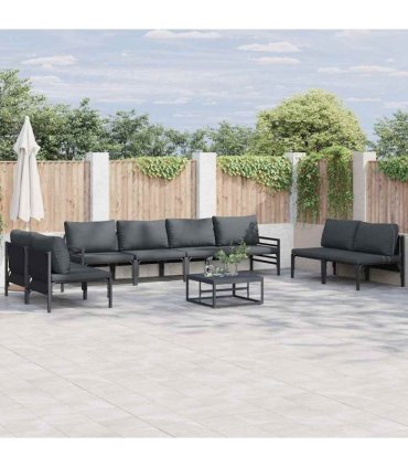 vidaXL Garden Sofa Set 9 pcs Black Steel