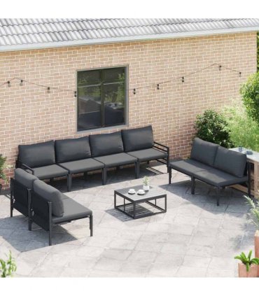 vidaXL Garden Sofa Set 9 pcs Black Steel