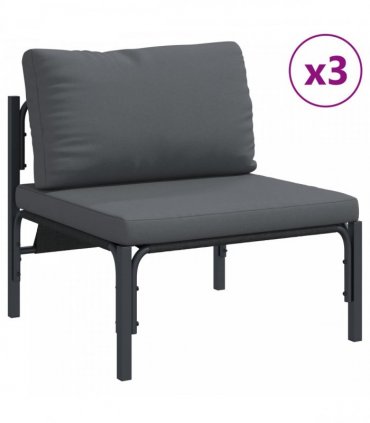 vidaXL Garden Sofa Set 7 pcs Black Steel