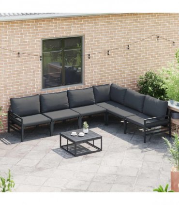 vidaXL Garden Sofa Set 7 pcs Black Steel