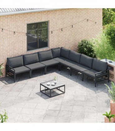 vidaXL Garden Sofa Set 7 pcs Black Steel