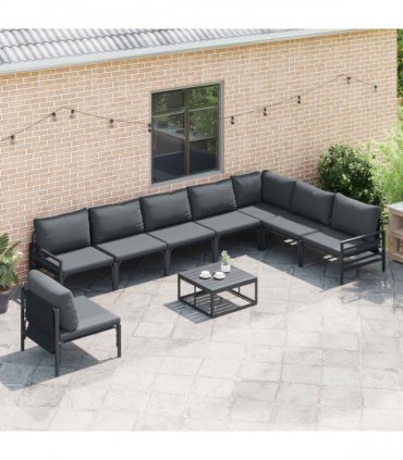 vidaXL Garden Sofa Set 9 pcs Black Steel