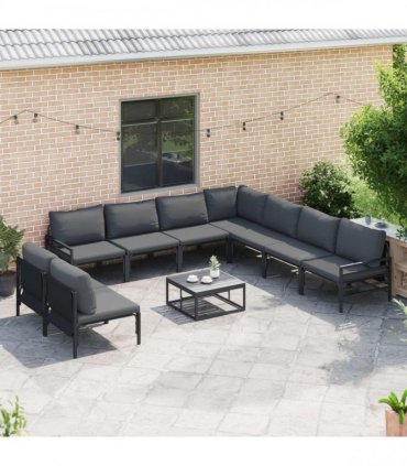 vidaXL Garden Sofa Set 9 pcs Black Steel