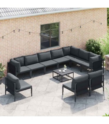 vidaXL Garden Sofa Set 10 pcs Black Steel
