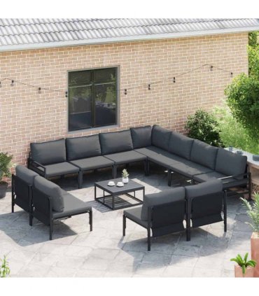 vidaXL Garden Sofa Set 12 pcs Black Steel