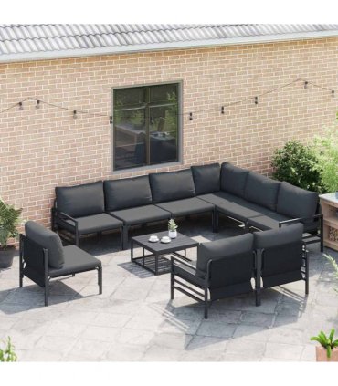 vidaXL Garden Sofa Set 10 pcs Black Steel