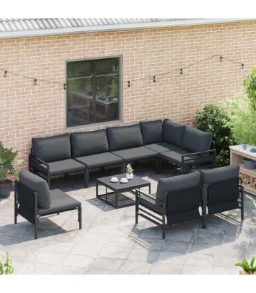 vidaXL Garden Sofa Set 9 pcs Black Steel