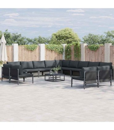 vidaXL Garden Sofa Set 13 pcs Black Steel