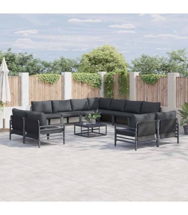 vidaXL Garden Sofa Set 12 pcs Black Steel