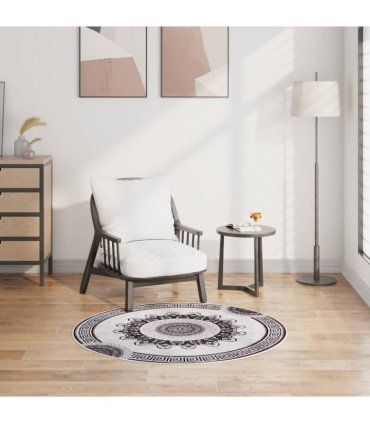 vidaXL Rug Washable φ120 cm Black and Grey Anti Slip