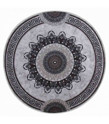vidaXL Rug Washable φ120 cm Black and Grey Anti Slip