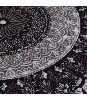 vidaXL Rug Washable φ120 cm Black and Grey Anti Slip
