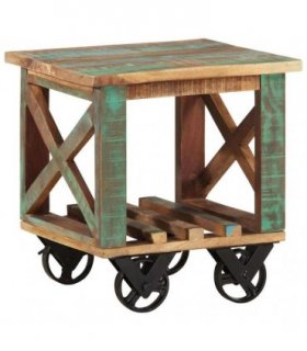 vidaXL Side Table with Wheels 40x40x42 cm Solid Wood Reclaimed