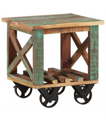 vidaXL Side Table with Wheels 40x40x42 cm Solid Wood Reclaimed
