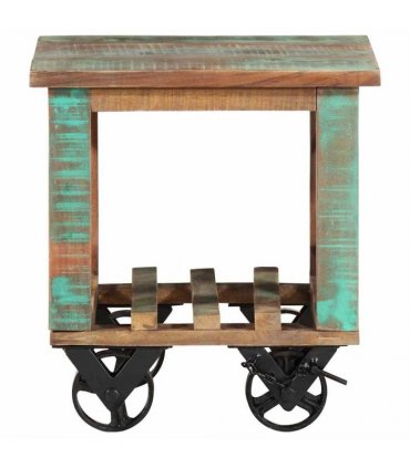 vidaXL Side Table with Wheels 40x40x42 cm Solid Wood Reclaimed