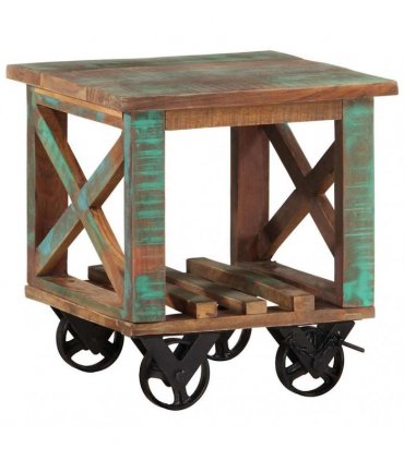 vidaXL Side Table with Wheels 40x40x42 cm Solid Wood Reclaimed
