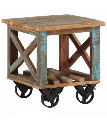 vidaXL Side Table with Wheels 40x40x42 cm Solid Wood Reclaimed